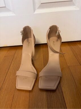 ALDO Beige Ankle-Strap Block Heel Sandals